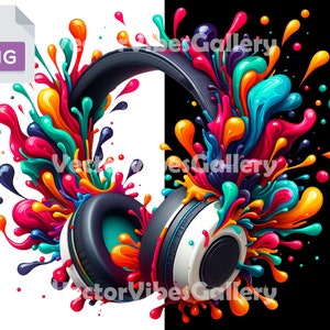 Headphone with Splash of colors Png, Urban Sublimation Design, graffiti Music Clipart for T-shirt, Transparent Background, instant download