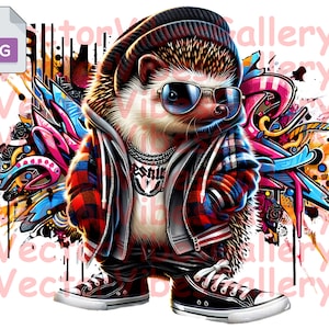 Streetwear egel png, stedelijk sublimatieontwerp, graffiti-clipart voor t-shirt, downloadbaar digitaal schattig bestand, Instant Download