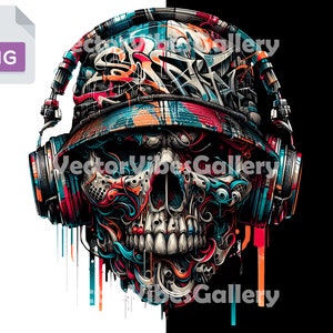 Retro Graffiti Skull Png, Urban Sublimation Design, Graffiti Clipart, DTF Cute File, Rap Music Digital Graphics, Transparent Background