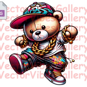 Streetwear Cute Teddy Bear Png, Urban sublimation design, Gangster Bear Clipart, Digital Printable, instant download