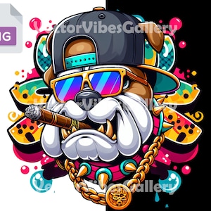 Cartoon Gangster Bulldog Png, Urban Graphic Sublimation Design, Printable Gift For Dog Lover, Graffiti Dog Clipart, Digital Instant Download
