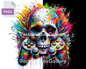 Colorful Skull Gamer PNG, Urban Sublimation Design (Digital Download)
