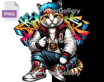Streetwear Graffiti Katze PNG, Urban Sublimationsdesign (Digitaler Download)