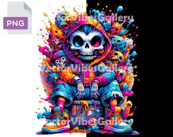 Streetwear Skull PNG, Colorful Graffiti Clipart, Hip Hop Design