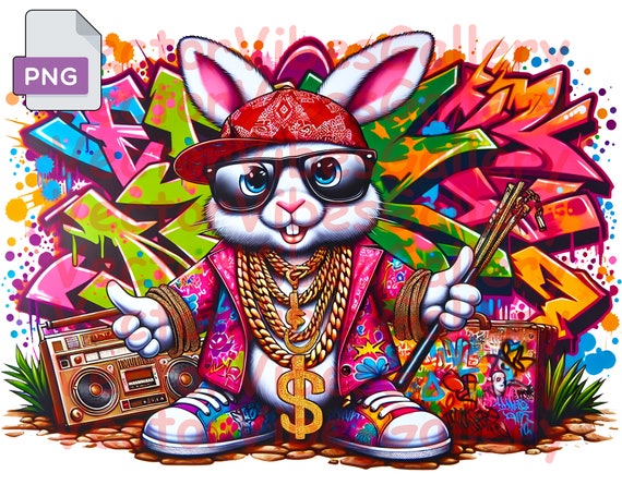 Colorful Gangster Bunny Png, Urban Rabbit Sublimation Design