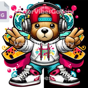 Teddy Bear Music Png, Urban Streetwear Sublimation Design, Hip Hop Graffiti Clipart, DTF Print for Shirt, Hoodie, Digital Instant Download