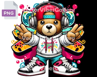 Teddy Bear Graffiti Clipart, Urban Sublimation Design (Digital Download)
