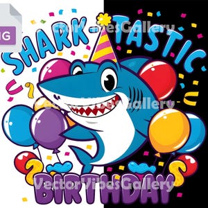 Shark-tastic Birthday PNG, Fun Shark Party Design for Kids, Printable for T-Shirts, Printable Sublimation Design, Digital Instant Download
