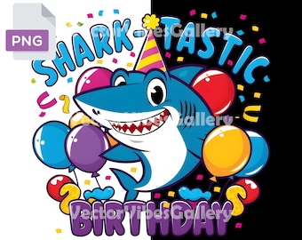 Shark Birthday Party PNG, Kids T-Shirt Printable Design (Digital Download)