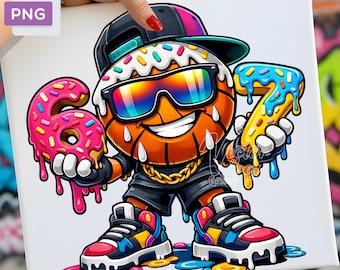 Funny 67 Basketball Ice Cream Drip PNG For Kids Six Seven Slang (Digital Download)
