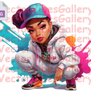 Afro American Girl Png, Urban Sublimation Design für Hoodie, T-Shirt, Hip Hop Ästhetik, Graffiti-Stil, Trap-Musik, Sofortiger Download