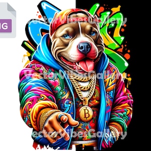 Colorful Streetwear Pitbull Png, Urban Sublimation Design, Gangster Dog Digital Clipart, Dog Lovers, Graffiti, Transparent Background