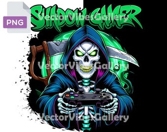 Dark Gaming Skull PNG, Graffiti Skeleton with Controller (Digital Download)