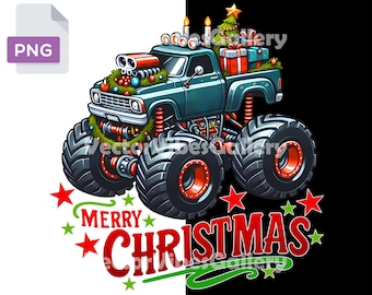 Weihnachtsmonstertruck PNG, Kinder Shirt Sublimationsdesign (Digitaler Download)