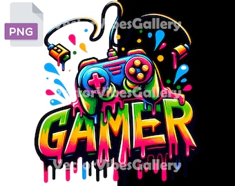 Colorful Graffiti Gamer PNG, Sublimation Design (Digital Download)