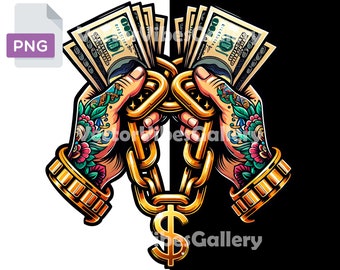 Gangster Hands PNG, Money Bills, Golden Chain, Urban Design (Digital Download)