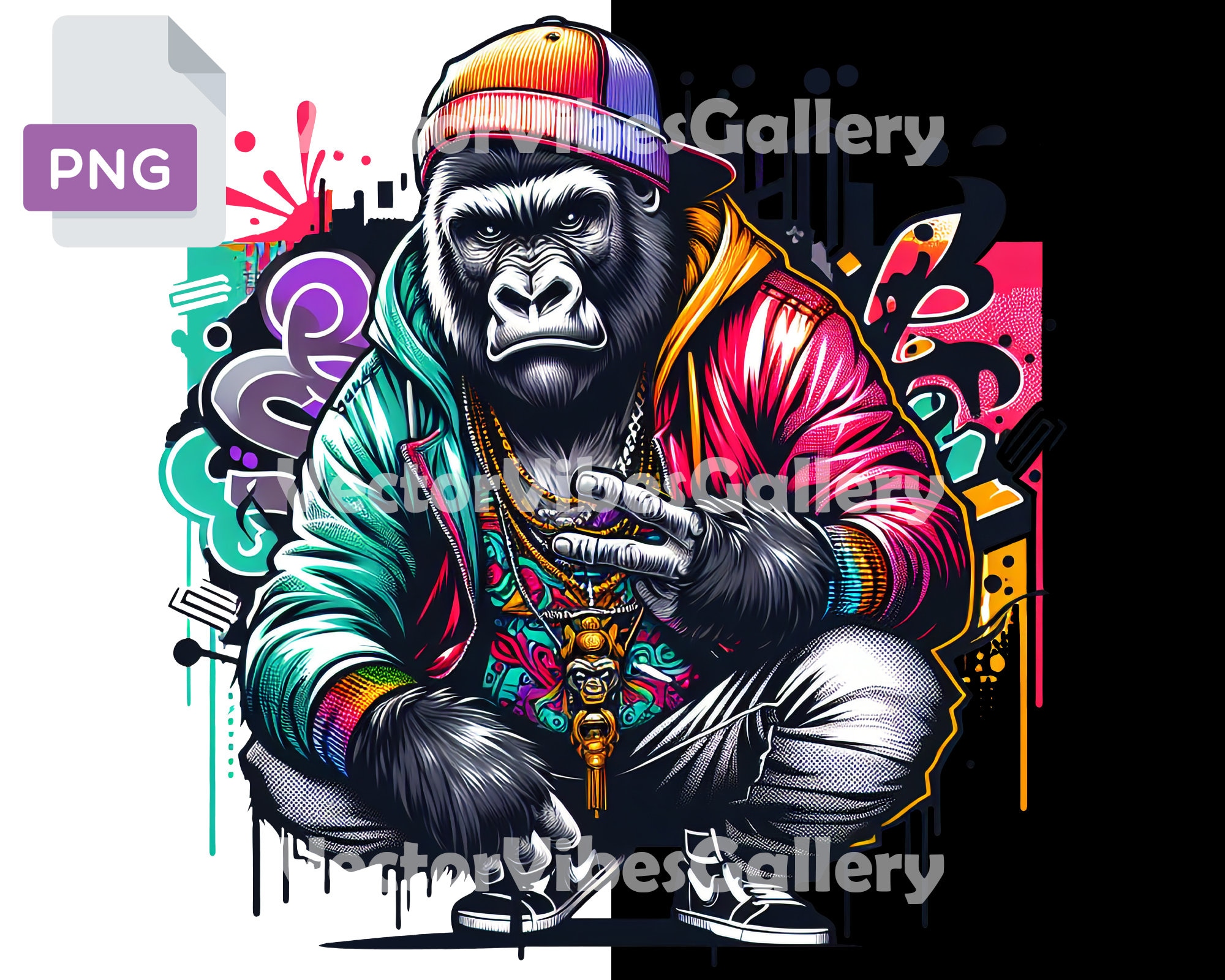 Streetwear Gangster Gorilla Png, Urban Sublimation Design