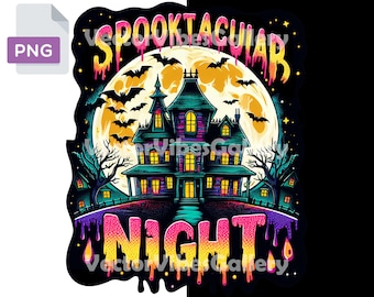 Halloween Haunted House PNG, Spooky Bats, Full Moon, Sublimation Design