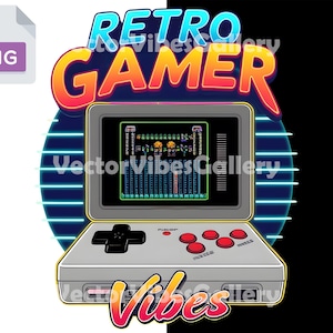 May include: Retro Gamer graphic with a pixelated video game screen, a gray handheld game console with red buttons, and the text "Retro Gamer" in a colorful, 80s style font.