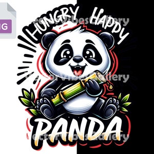 Hungry Happy Panda Png, Urban Sublimation Design, Kids Graffiti Shirt Clipart, Cute Animal Vector, Transparent Background, Instant Download