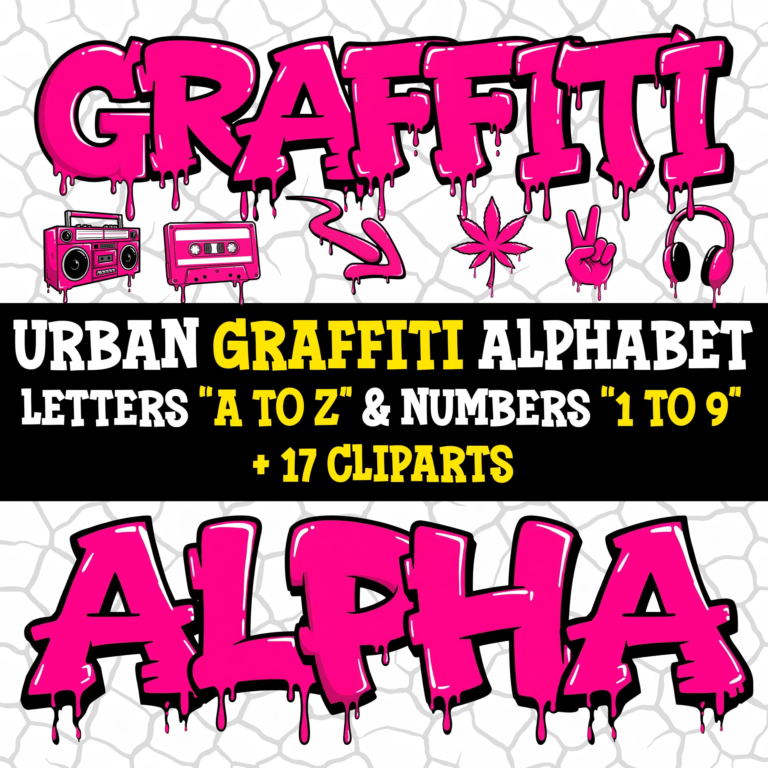 Graffiti Alphabet PNG, Urban Street Art Letters & Numbers 1-9