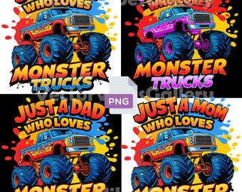 Monster Truck Family Bundle: Boy, Girl, Dad, and Mom PNG Sublimation Designs