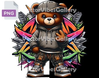 Hip Hop Teddy Bear PNG, Graffiti Urban Clipart (Digital Download)