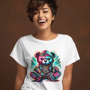 Neon Bear Skull Sweatshirt - Edgy Streetwear Graphic Crewneck For Urban Fashion