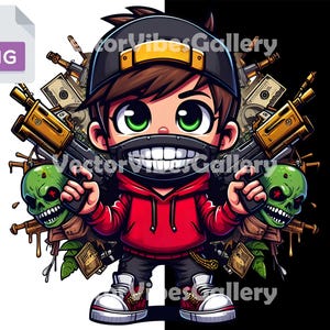 Streetwear Gangster Boy Png, Urban Graphic Sublimation Design, Hip Hop Graffiti Poster, DTF File for Kids, Digital Instant Download