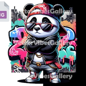 Streetwear Retro Panda Png, Urban Sublimation Design, Graffiti Hip Hop T-shirt Clipart, Transparent Background, 300 DPI, Instant Download