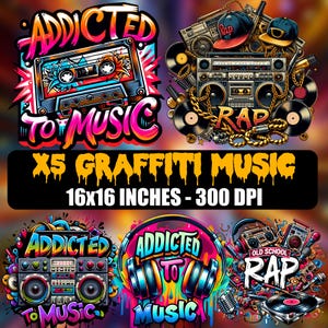 X5 Graffiti Music Png, Trendy Vector Graphics Sublimation Design, Hip Hop poster Bundle, POD DTF Cute Files, Digital Instant Download