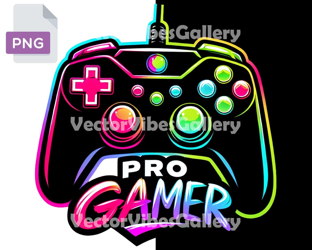 Black Pro Gamer PNG, Neon Gaming Controller Design (digital Download ...