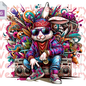 Gangster Bunny Png, Streetwear Sublimationsdesign, Urban Grafik, Graffiti Clipart, Vektor für T-Shirt, Hoodie, digitaler Sofort download