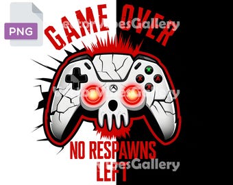 Game Over Skull PNG, Gamer T-Shirt Design (Digital Download)