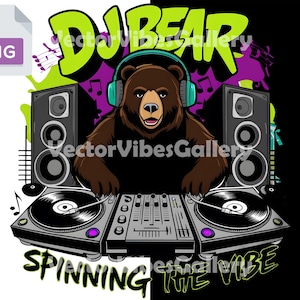 DJ Bear PNG Design, Hip Hop Teddy Bear Clipart for T-Shirts, Music Lover Gift, Urban Streetwear Vibes, Cute Bear Graphic for Kids & Adults