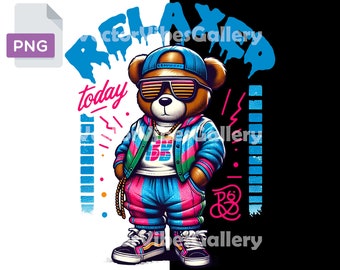 Streetwear-nallebjörn PNG, urban sublimeringsdesign (digital omedelbar nedladdning)
