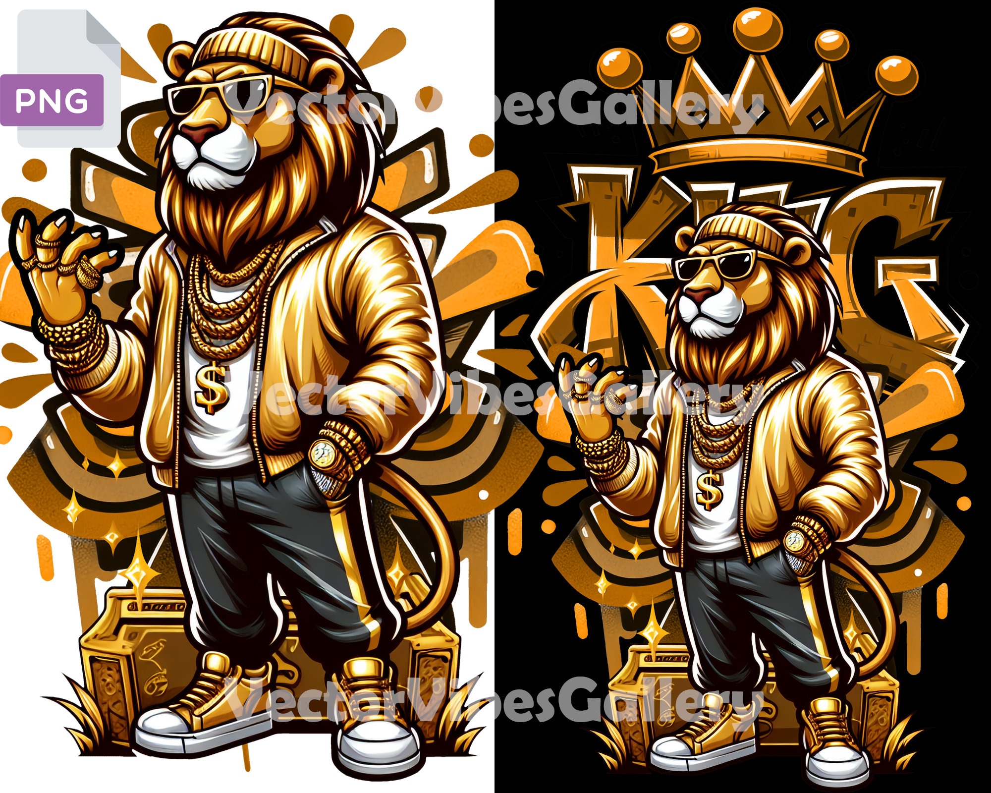 Golden Streetwear Lion King PNG, Urban Sublimation (digital