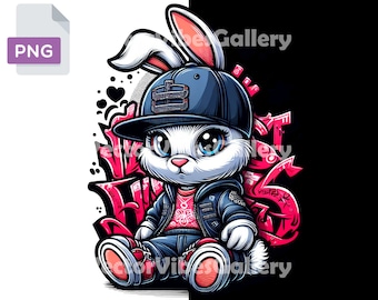 Conejito de grafiti hip hop PNG, diseño urbano (300 DPI)