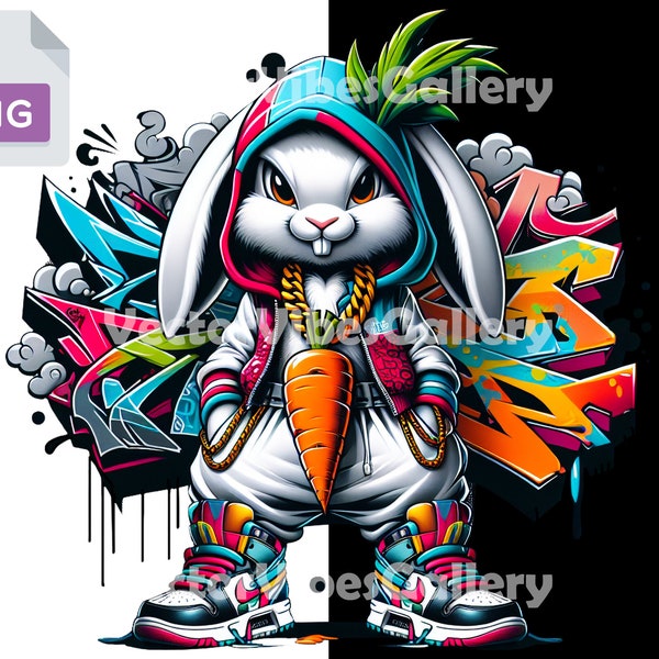 Colorful Graffiti Bunny Png, Urban Sublimation Design, Graffiti Clipart, DTF File,Transparent Background, Hip Hop Vector Graphic For T-shirt