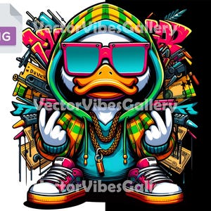 Streetwear Bunte Ente PNG Design, Trendy Urban Graphic Sublimation Design, Tierkunst für T-Shirts, Coole Graffiti Style Duck Clipart