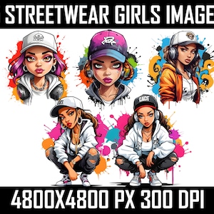 x5 Streetwear Trap Girls Png, Urban Sublimation Design, Hip Hop Graphics Bundle, Graffiti Clipart, Digital Transparent Background Vector Art