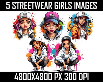 Urban Streetwear Girls PNG Bundle, Graffiti Clipart (Digital)