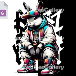 Streetwear Graffiti Bunny png, stedelijk sublimatieontwerp, hiphop-clipart, schattig DTF-bestand, transparante achtergrond, 300 DPI, Instant Download
