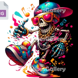 Cartoon Streetwear Skelett Png, Urban Graphic Sublimation Design, Retro Skull, Hip Hop Poster, Graffiti Skulls, Digital Sofort Download
