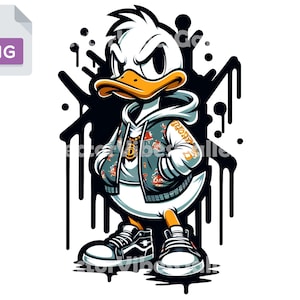 Streetwear Cartoon Duck Png, Urban Graphic Sublimation Design, Dripping Graffiti Clipart, DTF, DTG, Transparent Background, 300 DPI