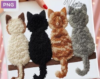 Katzen-Wurf PNG für Sublimation, gehäkelte Katze mit Schnappverschluss (digitaler Download)