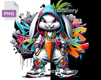 Conejito de grafiti colorido PNG, clipart de hip hop urbano (descarga digital)