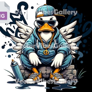 Graffiti Gangster Ente Png, Urban Sublimation Design, Hip Hop Dtf Clipart für T-Shirt, Hoodie, digitale bunte Vektor, sofort-Download