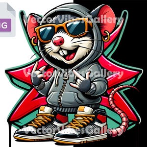 Cartoon Streetwear Rat Png, Urban Graphic Sublimation Design, Hip Hop graffiti Clipart, Printable DTF For Shirt, Hoodie, Instant Download