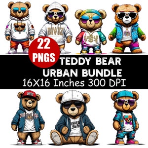 Teddy Bear Urban Png Bundle, Streetwear Sublimation design, Gangsta, Hip hop, For t-shirt, Free Commercial use, Instant Download